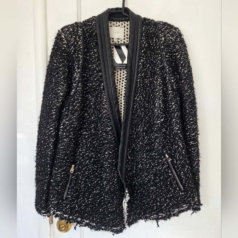 IRO Black and Cream Knit Tweed Jacket Size 40 | 8 | Large